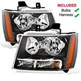 AmeriLite Black Replacement Headlights For Chevy Tahoe / Suburban / Avalanche (Pair) - Driver and Passenger Side