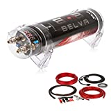 BELVA Professional Grade 1 Farad Capacitor and 4 Gauge Amp Kit with 2 Channel RCA Comb Kit (1 Farad Capacitor and 4gauge 2 Channel amp kit) (RED) [B1DK42R]