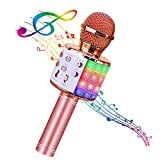BlueFire 4 in 1 Karaoke Wireless Microphone with LED Lights, Portable Microphone for Kids, Best Gifts Toys for Kids, Girls, Boys and Adults (Pink)