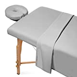 Saloniture 3-Piece Microfiber Massage Table Sheet Set - Premium Facial Bed Cover - Includes Flat and Fitted Sheets with Face Cradle Cover - Light Gray