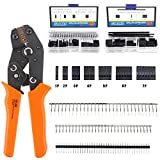 Glarks 486Pcs Wire Crimper Plier with Connector Set, SN-28B Ratchet Crimping Tool with 485Pcs 2.54mm 1 2 3 4 5 6 7 Pin Housing Connector Male Female Pin Header Crimp Connector for AWG28-18 Dupont Pins