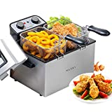 Secura Electric Deep Fryer 1800W-Watt Large 4.0L/4.2Qt Professional Grade Stainless Steel with Triple Basket and Timer,Gray