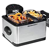 Elite Gourmet EDF-401T Electric Immersion Deep Fryer 3-Baskets, 1700-Watt, Timer Control, Adjustable Temperature, Lid with Viewing Window and Odor Free Filter, Stainless Steel and Black