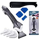 Xergur 3in1 Silicone Caulking Tool - Caulk Remover& Scraper Tool Kit(Stainless Steelhead), Reuse and Replace 5 Silicone Pads, Caulk Tools Applicator for Kitchen, Bathroom, Window and Sink Joint