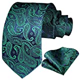 Green Tie for Men Paisley Floral Woven Mens Tie Pocket Square Classic Formal Business Tuxedo Wedding Neckties Handkerchief Set