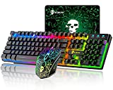 RGB Gaming Keyboard and Mouse Combo USB Wired LED Rainbow Backlight Ergonomic Game Keyboard + 2400DPI Buttons Optical Rainbow LED Mice with Free Mousepad for Laptop PC Game and Work (Black & RGB)