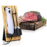 SERRATED CARVING ELECTRIC KNIFE SET By Chef PRO, With Wooden Storage Block, 2 Interchangeable Stainless-Steel Blades, Precise Cutting and Carving of Meats, Fruits, Breads, Comfortable Design, White