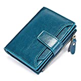 GOIACII Small Women Wallet Genuine Leather RFID Blocking Bifold Zipper Pocket Card Holder with ID Window