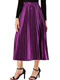 Allegra K Women's Zip Closure Party Accordion Midi Metallic Pleated Skirt Large Purple