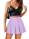 High Waisted Pleated Skirts for Women Girls Skater Tennis Skorts with Shorts Pockets Cute Mini A-Line Skirt (Purple, Large)