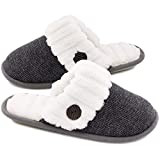 HomeTop Women’s Cute Fuzzy Knitted Memory Foam Indoor House Slippers for Families Couples (37-38 (US Women’s 7-8), Dark Gray)