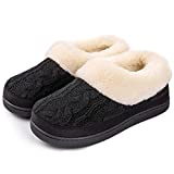 HomeTop Women's Comfortable Memory Foam Loafer House Shoes Warm Fuzzy Plush Winter Slipper with Durable Rubber Sole (9, Black)