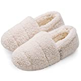 HomeTop Womens Comfy Slippers Soft Sherpa Lining Closed Back Non Slip TPR Sole Indoor Outdoor(9-10, Cream White)