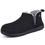 HomeTop Soft Microsuede Sherpa Lined House Shoes Anti-Skid Indoor Outdoor Boot Slipper for Men with Elastic Dual Gores (12, Black)