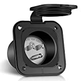 WELLUCK 15 Amp Flanged Inlet 125V, NEMA 5-15 RV Shore Power Inlet Plug w/Waterproof and Back Cover, 2 Pole 3-Wire AC Port Plug, Generator Male Receptacle for Marine Boat RV Shed Electrical Extension