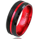 King's Cross Personalized Engraved 6mm/8mm Black Tungsten Ring w/Red Anodized Aluminum Inner Band & Recessed Stripe (Tungsten (8mm), 9)