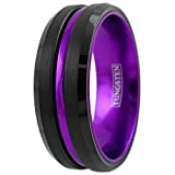 King's Cross Magnificent 6mm/8mm Piano Black Tungsten Carbide Band Ring w/Brilliant Purple Stripe & Matching Purple Anodized Aluminum Comfort Fit Inner Band. (Tungsten (8mm), 13)