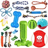 KIPRITII Dog Chew Toys for Puppy - 18 Pack Puppies Teething Chew Toys for Boredom, Pet Dog Toothbrush Chew Toys with Rope Toys, IQ Ball and More Squeaky Toy for Puppy and Small Dogs