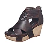 Antelope Women's 952 Coffee Leather Woven Ankle Band Wedge Sandals 37