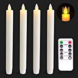 Wondise Flameless Flickering Taper Candles Remote with Timer, Battery Operated Moving Wick Real Wax Ivory LED Amber Yellow Light Candles, for Christmas Window Decoration, Set of 4(D0.78 x H9.5 Inch)