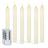 5plots Flameless Flickering Taper Candles with 2 Remote Control and Timer, Battery Operated LED Window Candle Lights with Real Wax and 3D Wick, Pack of 6, Christmas Gifts Home Wedding Decor
