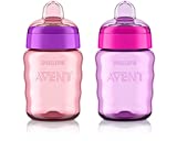 Philips AVENT My Easy Sippy Cup with Soft Spout and Spill-Proof Design, Pink/Purple, 9oz, SCF553/23 (Pack of 2)