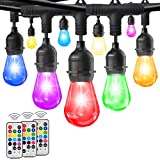 HueLiv 2-Pack 49FT Colored Outdoor String Lights, Warm White&RGB Dimmable Café LED String Light, 30+4 Impact Resistant Bulbs, Commercial Patio Light for Christmas, Holiday, 3Remote, 98FT, Upgraded