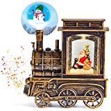 Christmas Snow Globes Musical, Hueliv Snow Globes Christmas Train Lantern with Music, Light, Santa, Snowman Projector, Swirling Glitter, Battery Operated&USB Powered, Xmas Decoration Gift for Kids