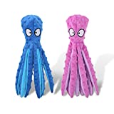 WILD+ 2 Pack Octopus No Stuffing Dog Toy, Anti Anxiety Dog Squeaky Chew Toys, Plush Puppy Teething Chew Toys Dog Birthday Christmas Toys, Durable Interactive Dog Toys for Small Medium Dogs