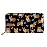 JEOCODY Cute Corgi Heart Dog Paw Animal Black Women Wallet Large Long Purse Phone Card Holder Clutch Capacity Pocket