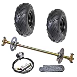 WPHMOTO Go Kart Rear Axle Assembly Complete Wheel Hub Kit & Tires With Rim & Brake Assembly & T8F Chain for Quad Trike Drift Bikes