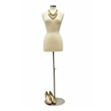 Female Mannequin Dress Form Torso with Round Metal Base and Neck Cap - Off White Premium Fully Pinnable Women's Dress Form #F6/8W+BS-04