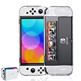 Trconk Dockable Protective Case for Nintendo Switch OLED, Switch OLED Hard PC Clear Case, Nintendo Switch OLED Protector Case Cover with No-Slip Grip, 6 Game Card Storage Design