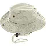 100% Cotton Boonie Fishing Bucket Hat with String ,Khaki ,Large/X-Large