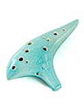 “Ocean Notes” 12 Hole Sweet Potato Ocarina Graceful Shape Pottery Ocarina in Alto C (Cyan Ice Crack)