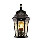 Euri Lighting EFL-130W-MD Flickering Flame Lantern, Water Glass, with Integrated Security Light (3000K), Photocell and Motion-Sensor (Dusk-to-Dawn), Oil Rubbed Bronze Housing