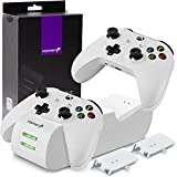 Fosmon Dual Controller Charger Compatible with Xbox One/One X/One S Elite (Not For Xbox Series X/S 2020) Controllers, (Two Slot) High Speed Docking Charging Station with 2 Rechargeable Battery - White