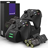 Fosmon Dual 2 MAX Charger Compatible with Xbox Series X/S (2020), Xbox One/One X/One S Elite Controllers, High Speed Docking Charging with High Capacity 2X 2200mAh Rechargeable Battery Packs - Black