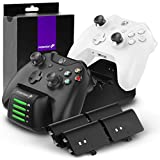Fosmon Quad PRO Controller Charger Compatible with Xbox One/One X/One S Elite (Not for Xbox Series X/S 2020) Controllers, Dual Dock Charging Station with 4 Rechargeable Battery Packs - Black