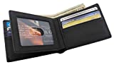 AG Wallets Mens Vegan Leather Bifold Wallet, RFID Protection, Faux Leather Credit Card Holder (Black Center Flap Design)