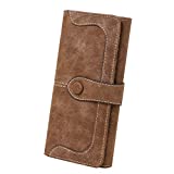 Women's Vegan Leather 17 Card Slots Card Holder Long Big Bifold Wallet,Coffee