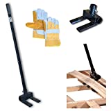 Pallet Buster Deck Wrecker Tool - for Pallet Projects and Deck Disassembly with 3-Piece Pole and Bonus Heavy Duty Leather Work Gloves