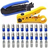 Coaxial Compression Tool Coax Cable Crimper Kit Adjustable rg6 rg59 rg11 75-5 75-7 Coaxial Cable Stripper with 20pcs F Male And 10pcs Female to Female rg6 Connectors