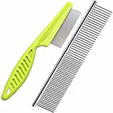 2-in-1 Dog combs, Flea comb, Metal Cat Comb with Stainless Steel Teeth and lice comb, Professional Grooming Tool for Long and Short Haired Dog, Cat, Pet Comb for Removing Tangles and Knots