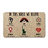 Artoid Mode in This House We Believe Decorative Doormat, Seasonal LGBT Science Feminism Humans Kindness Low-Profile Floor Mat Switch Mat for Indoor Outdoor 17 x 29 Inch