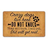 DoubleJun Funny Doormat Crazy Dogs Live Here Do Not Knock They Will Bark Entrance Mat Floor Rug Indoor/Outdoor/Front Door Mats Home Decor Machine Washable Rubber Non Slip Backing 29.5"(W) X 17.7"(L)