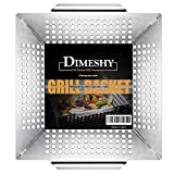 DIMESHY Heavy Duty Grill Basket, Large 12 inches Stainless Steel Grilling Basket for Vegetable, Kabobs, Shrimps, Work for All Grill