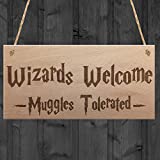 XLD Store Wizards Welcome Muggles Tolerated Gift Hanging Plaque Magic Home Wood Sign