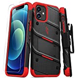 ZIZO Bolt Series for iPhone 12 / iPhone 12 Pro Case with Screen Protector Kickstand Holster Lanyard - Black & Red
