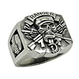 Rangers Special Forces Soldier Sterling Silver 925 US Army Men’s Skull Biker Ring Handmade